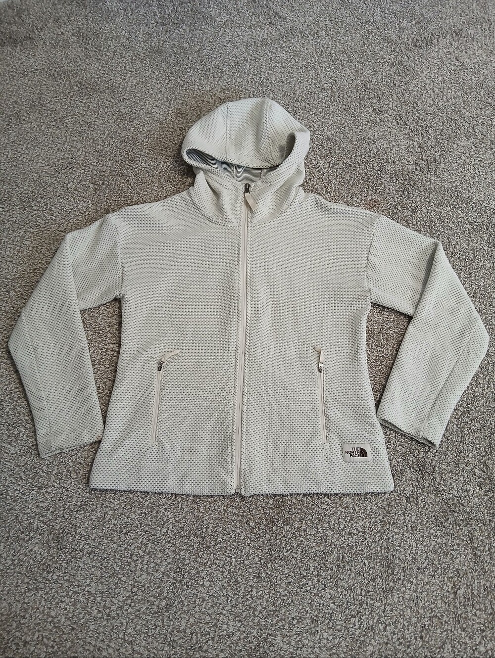 The North Face Women's Light Gray Hooded Zip-Up Teddy Jacket